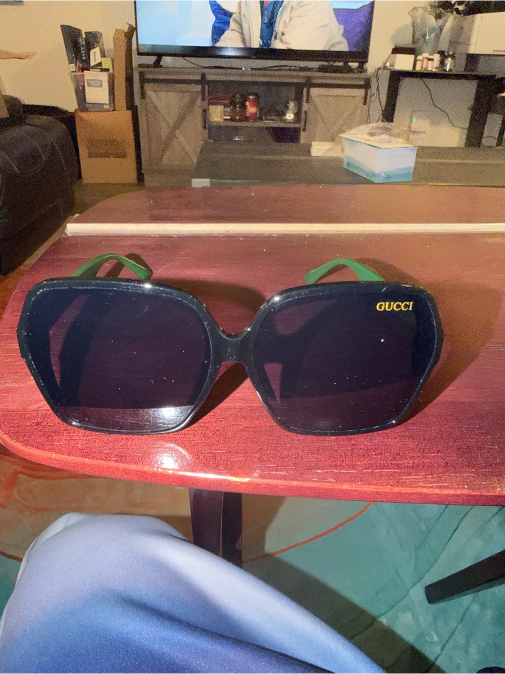 Gucci Black and Sunglasses with Green Temples and Gold Logo